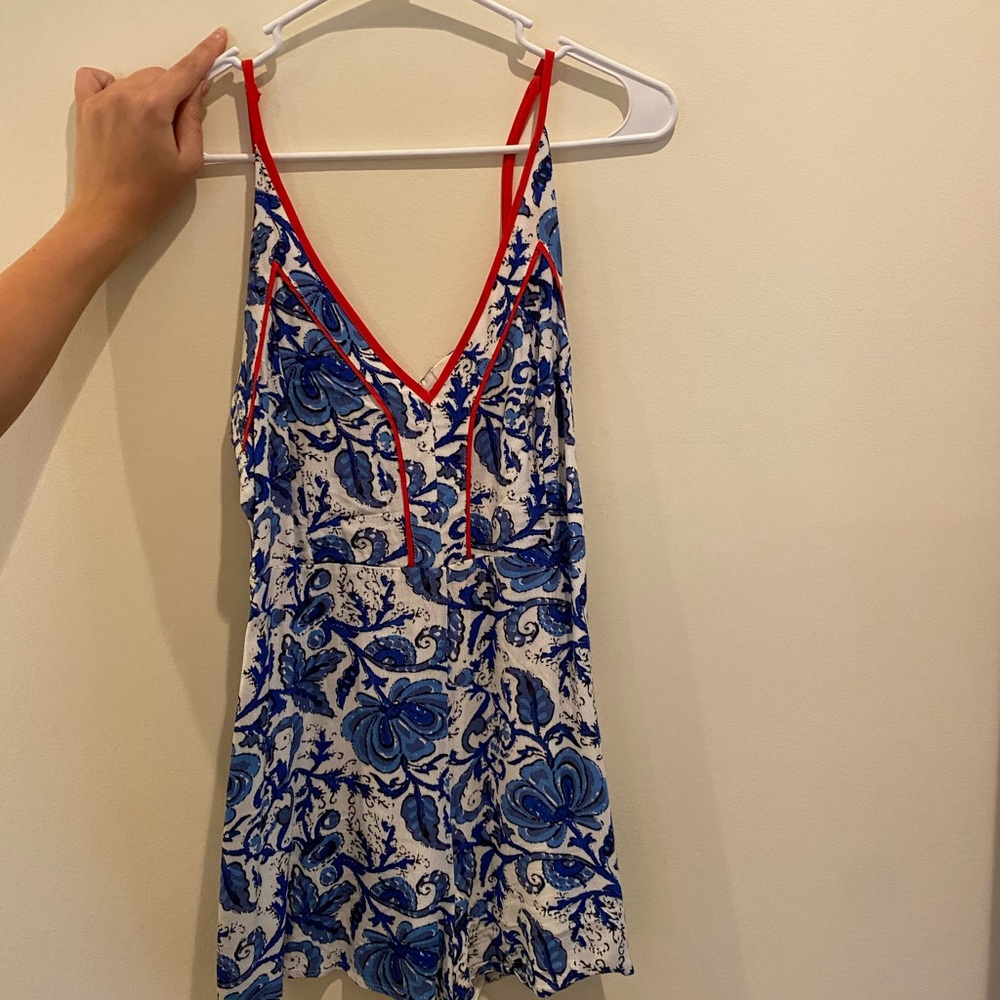 Blue and red floral romper